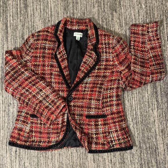 Motherhood Maternity Womens Large Blazer Orange Brown‎ Tweed Lined Clueless Prep - Picture 1 of 6